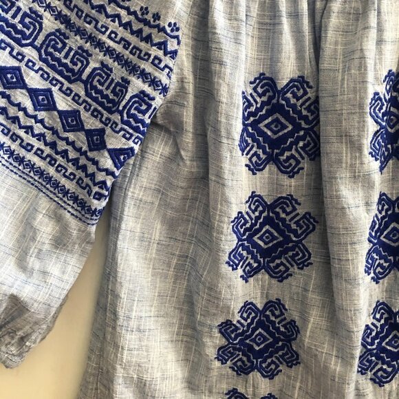 Christophe Sauvat Bolshoi Top Sz S Blue Chambray Embroidered Off Shoulder - Picture 3 of 7